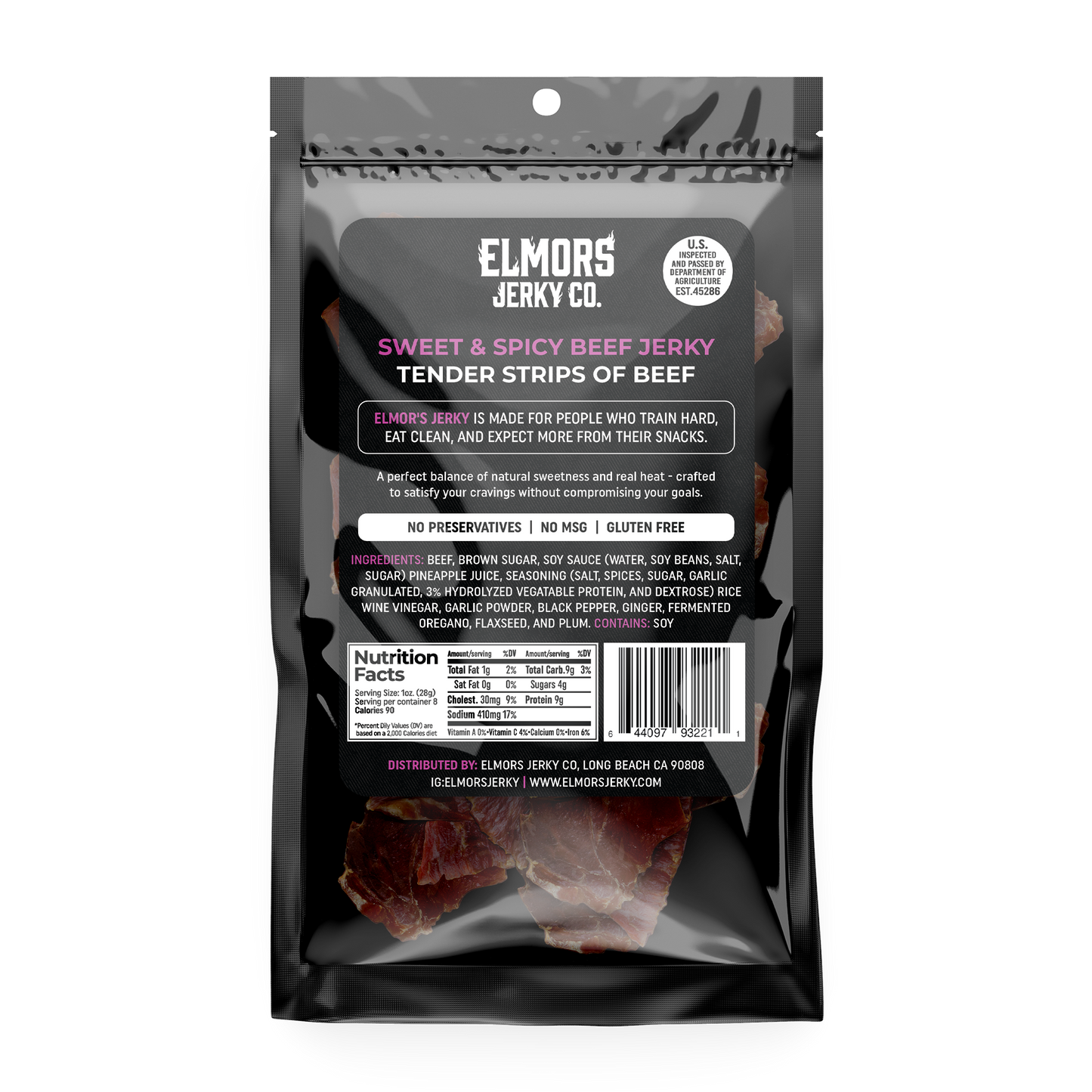 Elmors Jerky co Sweet and spicy 8oz HALF POUND