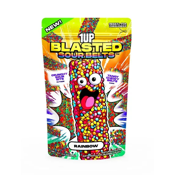 1UP Blasted Sour Belts Rainbow 15 pack